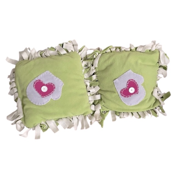 Hand Crafted Holiday Accent Pillows Fringed Fleece Covered with a Mitten Patch - Picture 1 of 5